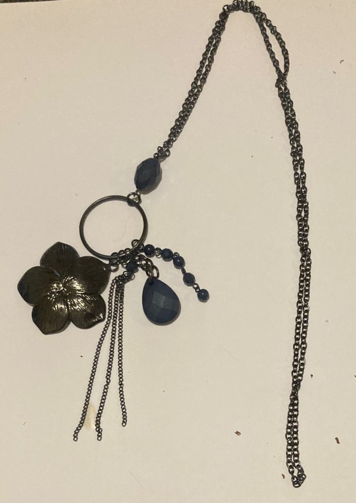 Long Chain Necklace with Flower and Bead Charms