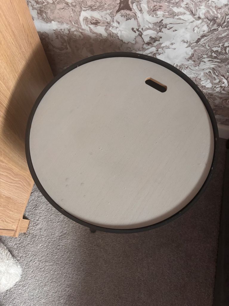 Round Black Metal Side Table with Storage – Good Condition