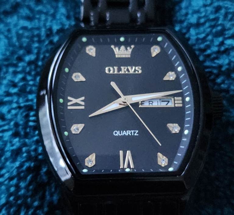 OLEVS Black Quartz Watch - Men's, Day-Date Display