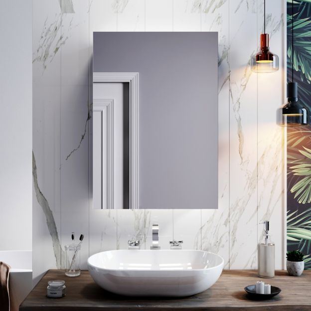 New Led Bathroom Cabinet Mirror+ Button Switch& Shaver Socket 500 x 700mm RRP £225 Our Price £140