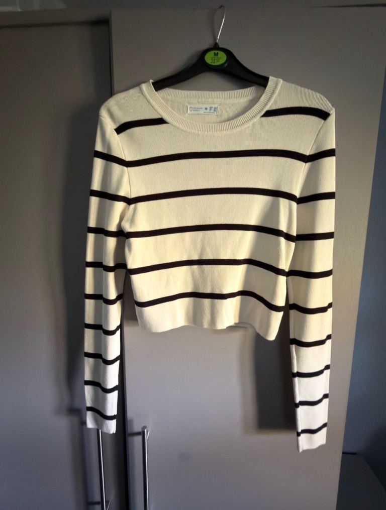 Primark Women's Striped Jumper – Cream & Black, Size M