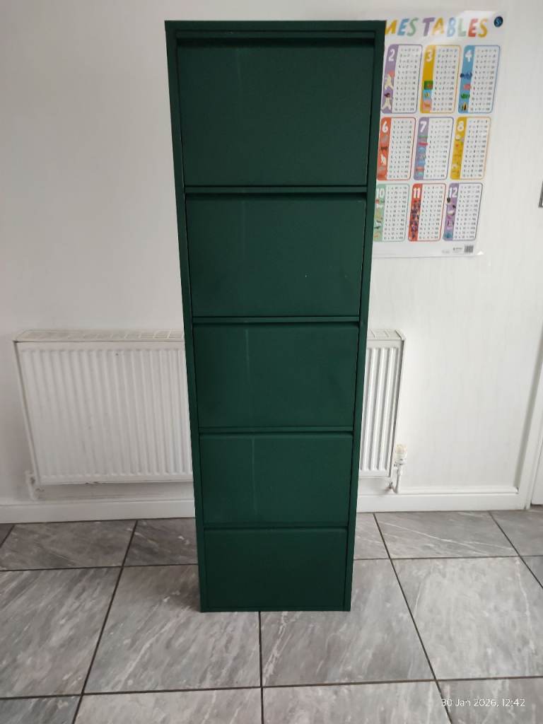 Slim Metal Shoe Cabinet – 5-Tier Flip Shoe Storage - HAS A DENT - 16.14