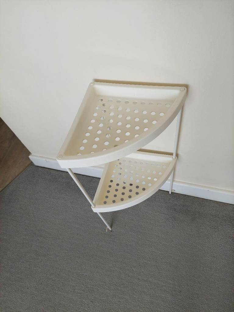 White Two-Tier Corner Shelf Unit – Good Condition
