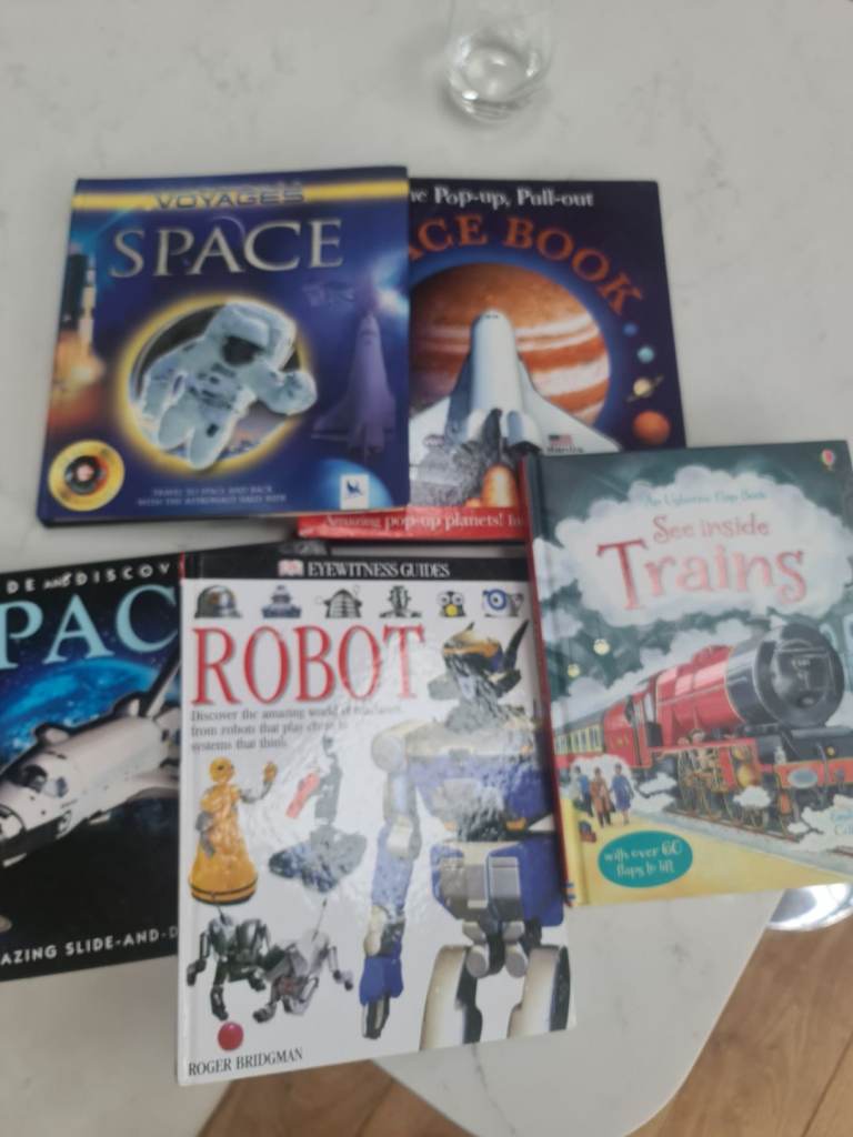 Space, robots  and trains pop up books