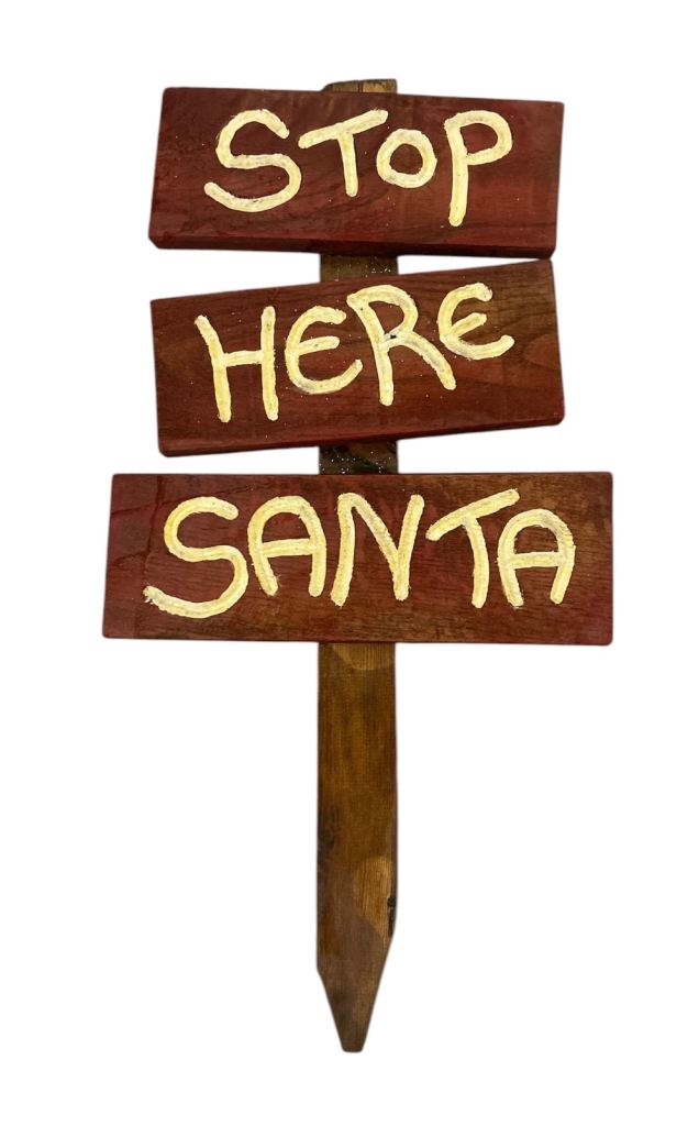 STOP HERE SANTA Sign Garden Christmas Signage 20” x 10” In VGC