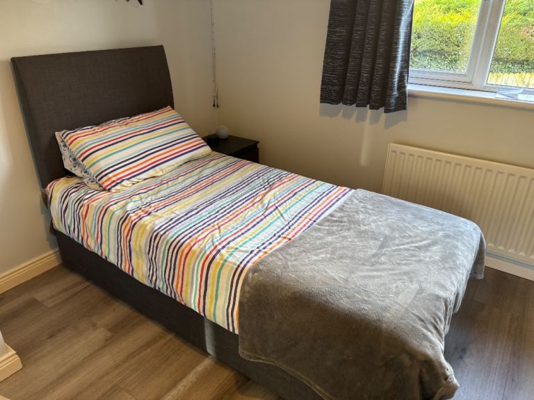 IKEA Balestrand single grey divan bed with headboard and single drawer for storage (discontinued)