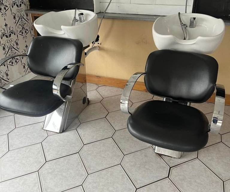 2 x salon chairs with tilting basins.