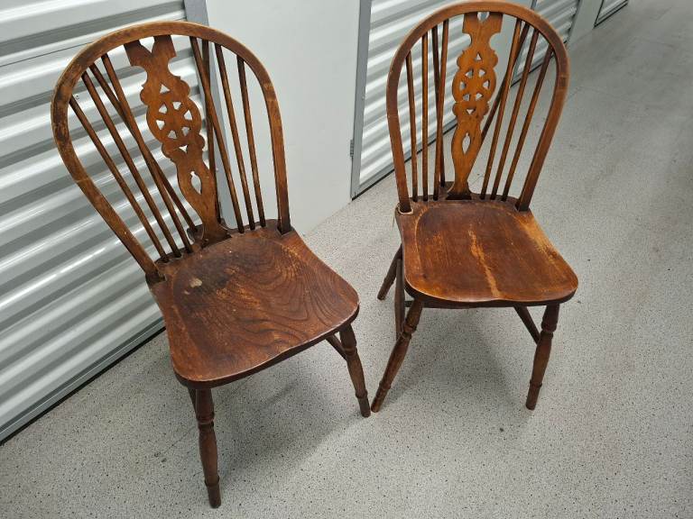 🔥 Solid Wood Vintage Dining Chairs (Pair) – Project / Restoration – Free Delivery 🚚