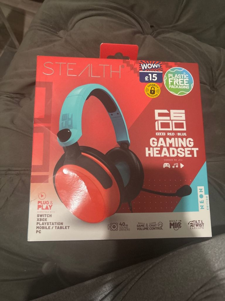 STEALTH Neon Gaming Headset – Brand New, Red/Blue