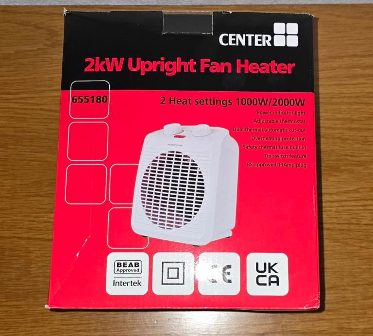 Center 2kw Upright Fan Heater - Brand New