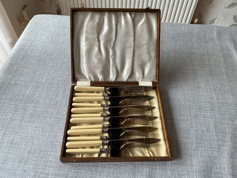 Vintage Cased fish Cutlery Set - Good Condition