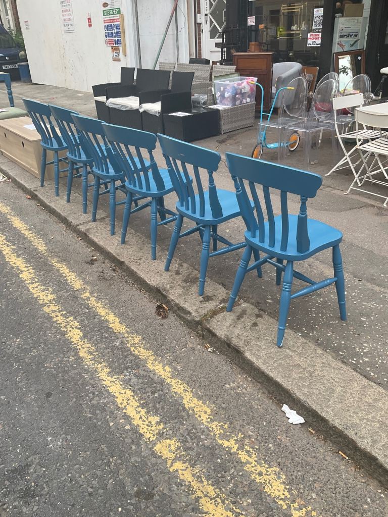 Vintage Rustic Dining Kitchen Farmhouse Pine Table & 6 Chairs Cash On Collection