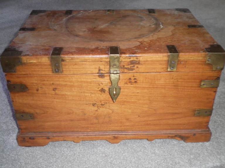 image for Wooden chest sturdy with brass fittings