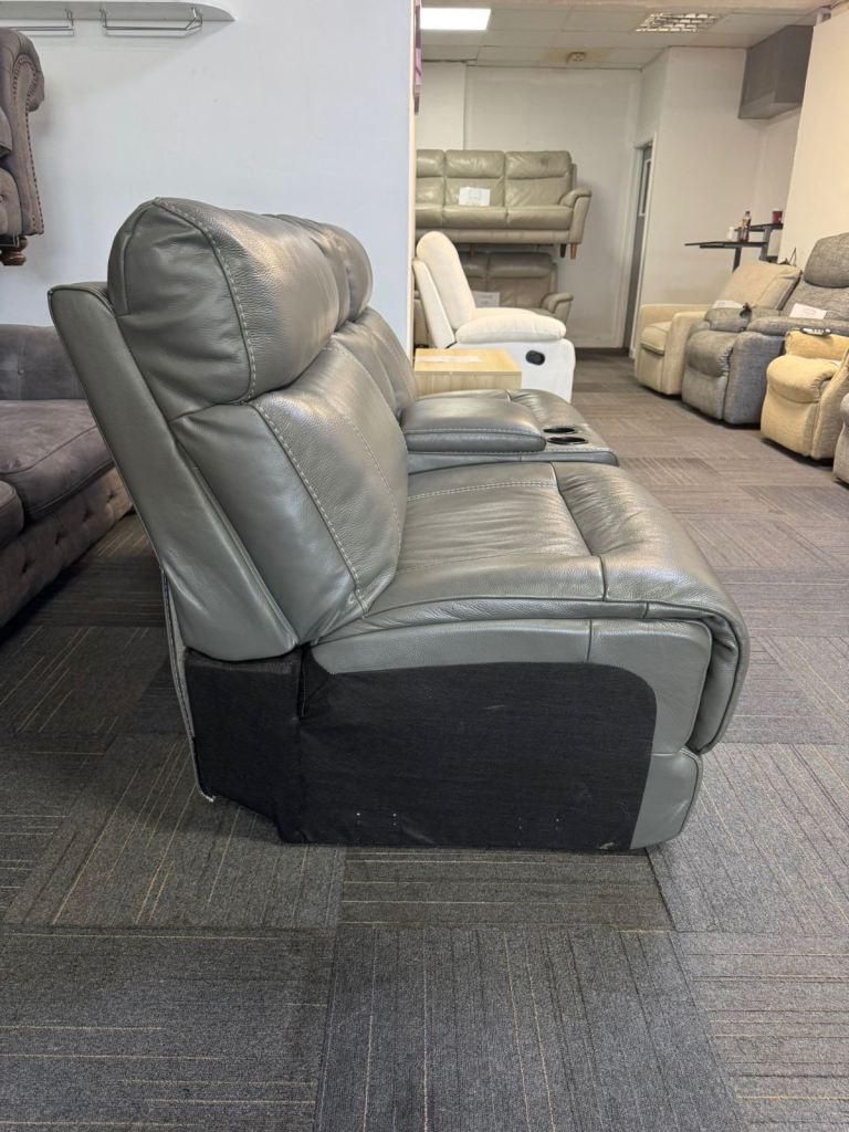 Mushroom Grey Fixed Back Armless 2 Seater Sofa With Drinks Holder  £95 Free Local Delivery