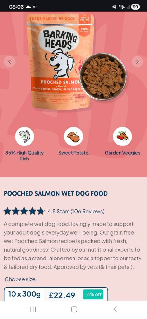 7 x Barking heads salmon wet food 