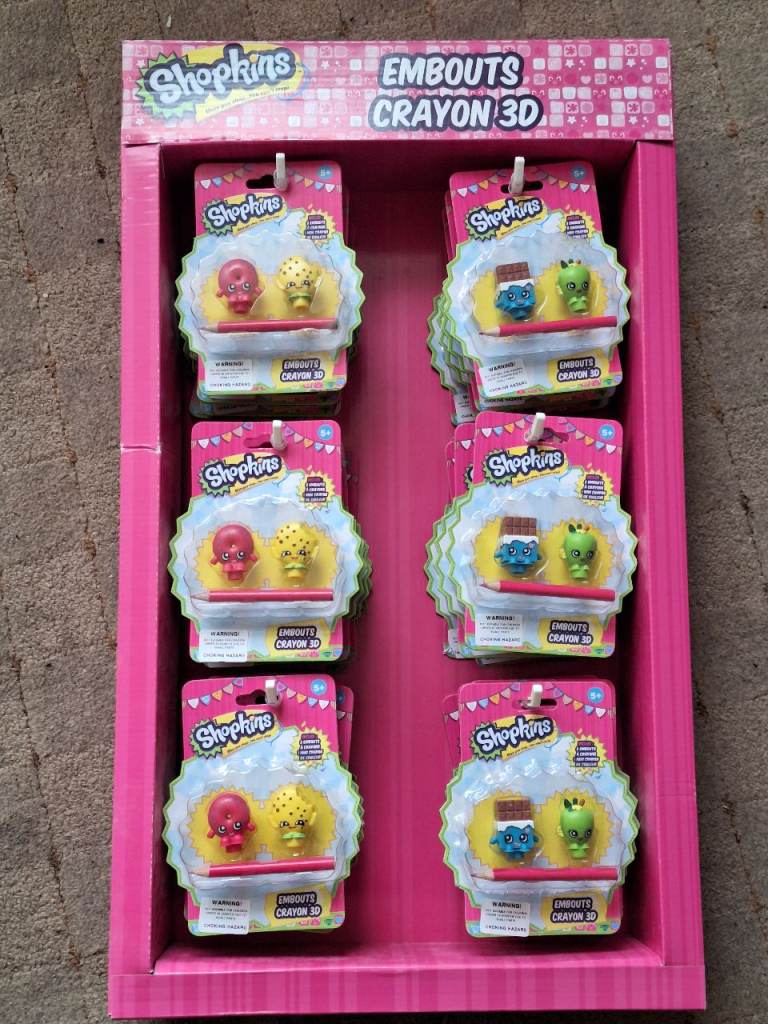 Shopkins pencil topper job lot X24 packs in display case, worth around £145