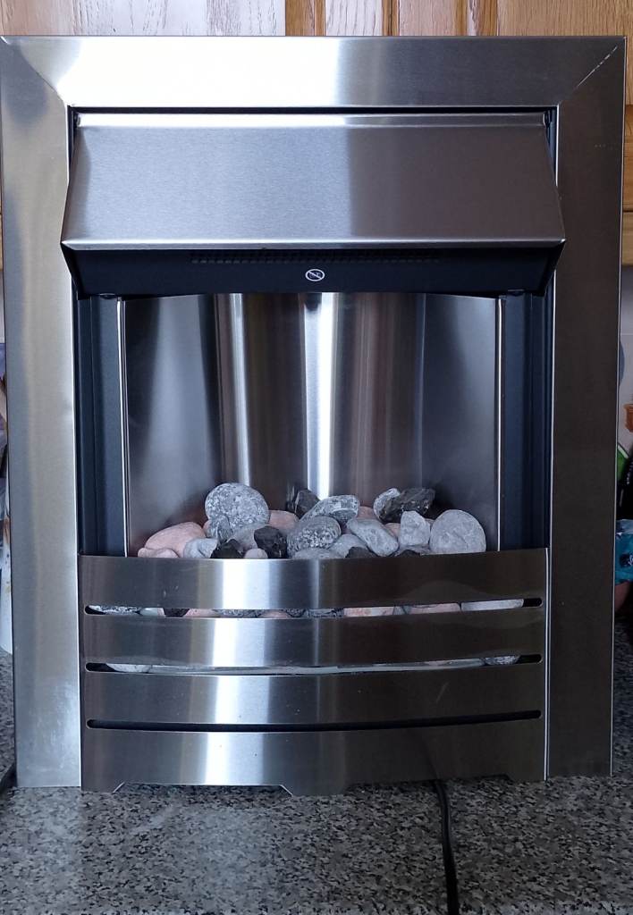 Adam Helios Electric Fire in Brushed Steel