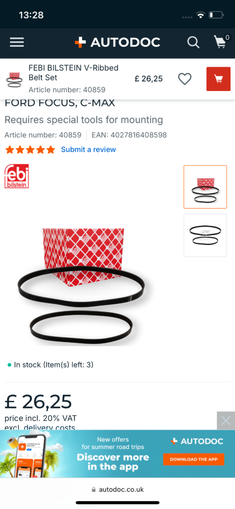 Ford focus / cmax serpentine belt 