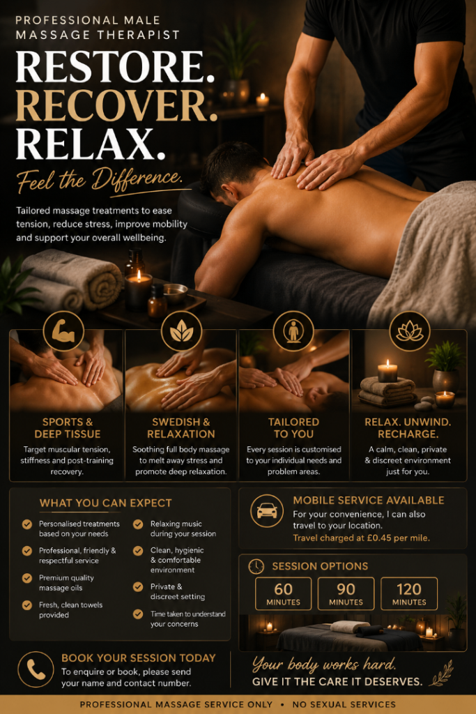 Professional Fit Male Massage Therapist | Sports • Deep Tissue • Swedish • Relaxation