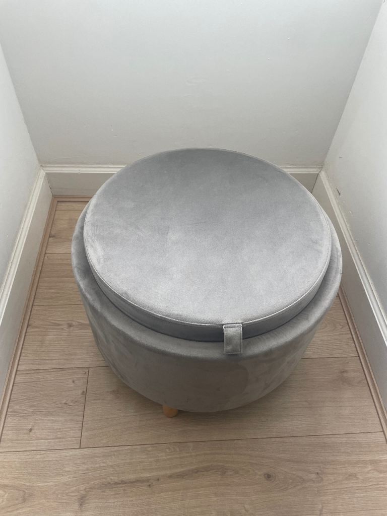 Grey Next Storage Footstool with Wooden Tray Top