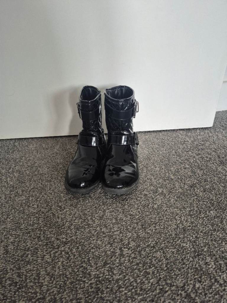 Black Patent Buckle Boots 