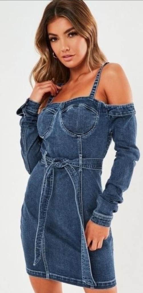 This is a Missguided dark blue denim mini dress size 6 new