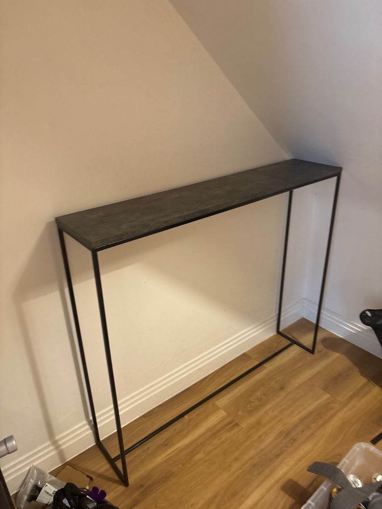 Slim Grey Table with Black Metal Frame – Good Condition