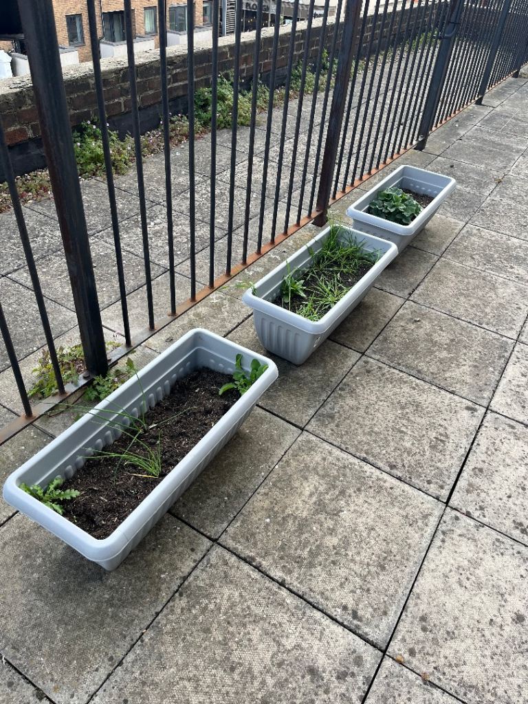 Set of 3 Grey Plastic Garden Planters - Good Condition
