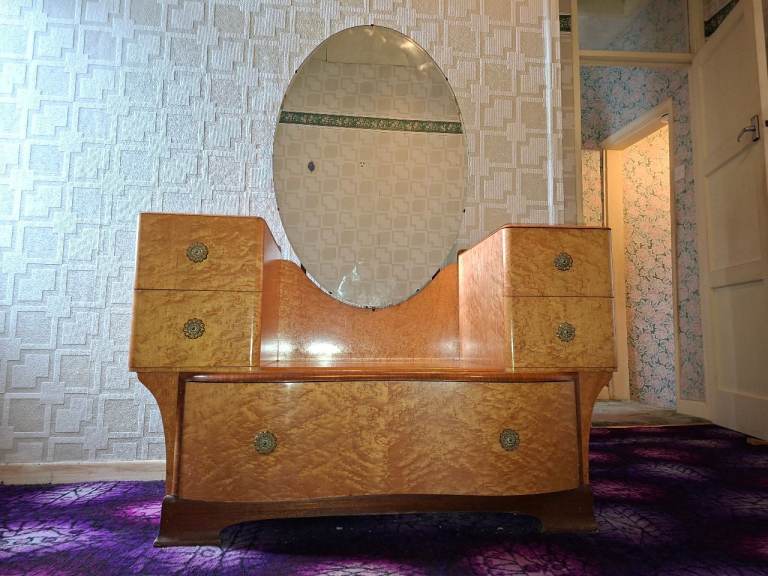 Vintage Wooden Dressing Table with Mirror – Good Condition