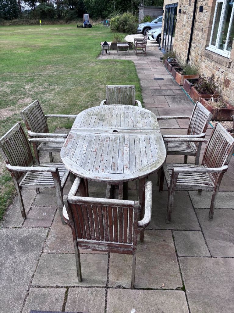 Wooden Garden Dining Set with 6 Chairs – Fair Condition
