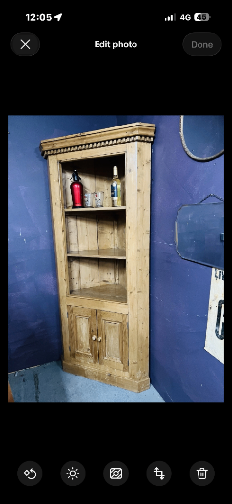 Antique Farmhouse Solid Pine Large Corner Bookcase / Cabinet