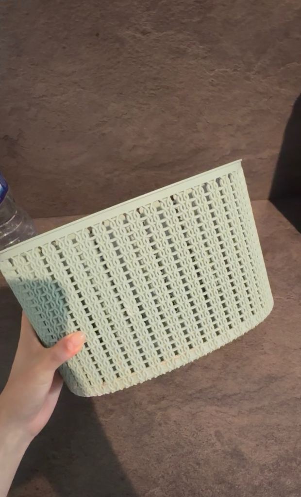 Light Green Plastic Storage Basket with Hooks – As Good As New