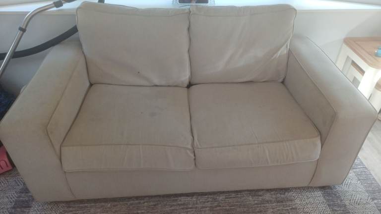 Cream/ gray  Two-Seater Sofa – Fair Condition, Fabric