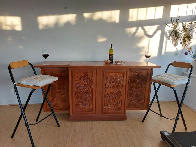 Genuine Teak Handmade Folding Bar with two bar stools