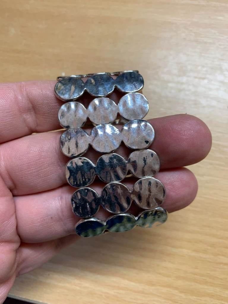 VINTAGE SILVER TONE 3 ROWS METAL BRACELET 70 GRAMS 8cm WIDE 