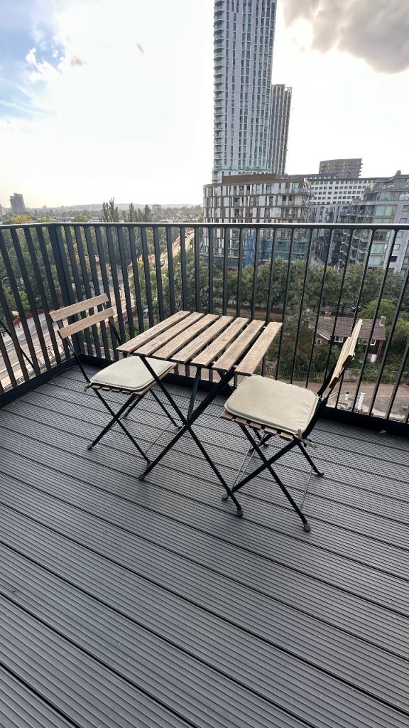 Wooden Folding Balcony Table and Chairs Set – Good Condition