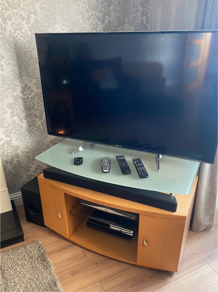 TV Unit - Beech Wood and Glass Topped