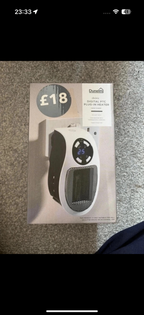 Dunelm Electric Digital PTC Plug-In Heater 500W