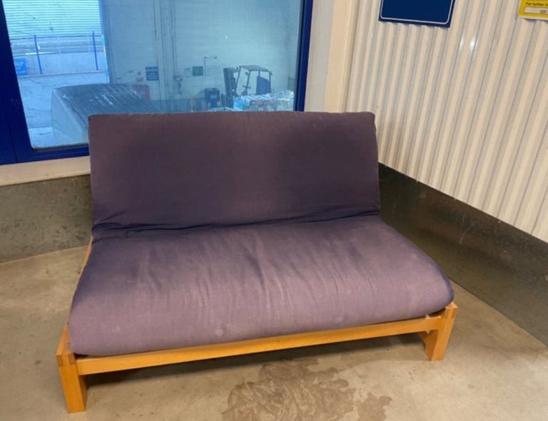 Birch Linear Futon Company Sofa Bed with navy blue or gray cover