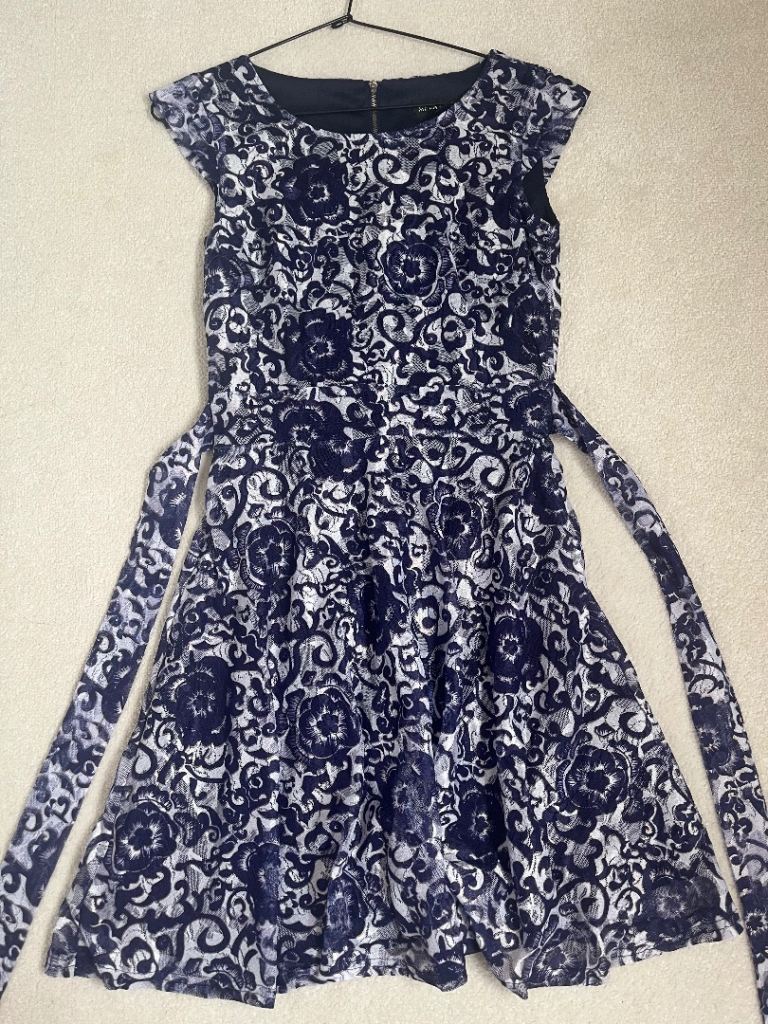 Blue Floral Lace Print Mini Dress
