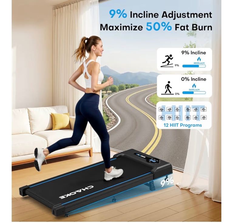  Walking Pad Treadmill with 9% Incline, 10KM/H Under Desk Treadmill