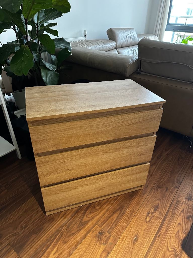 IKEA MALM Wooden Chest of 3 Drawers – Good Condition