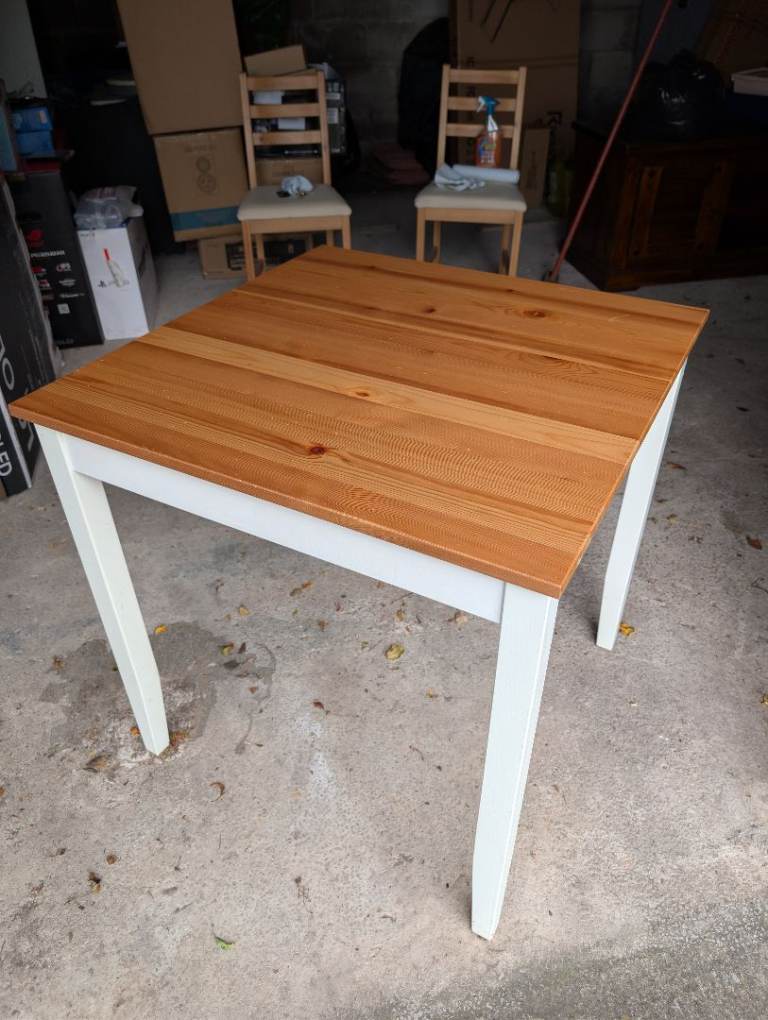 IKEA LERHAMN - wood / white small dining room table with two chairs