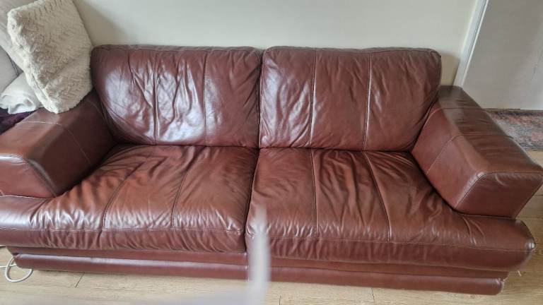 Brown Leather Sofa – Two Seater, three seater and arm chair Fair Condition