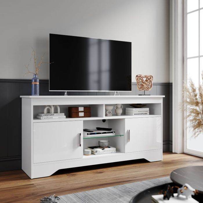  New TV Stand Cabinet with Ambient Light for 22"-55" Flat Screen White 1350mm RRP£200 Our Price£110