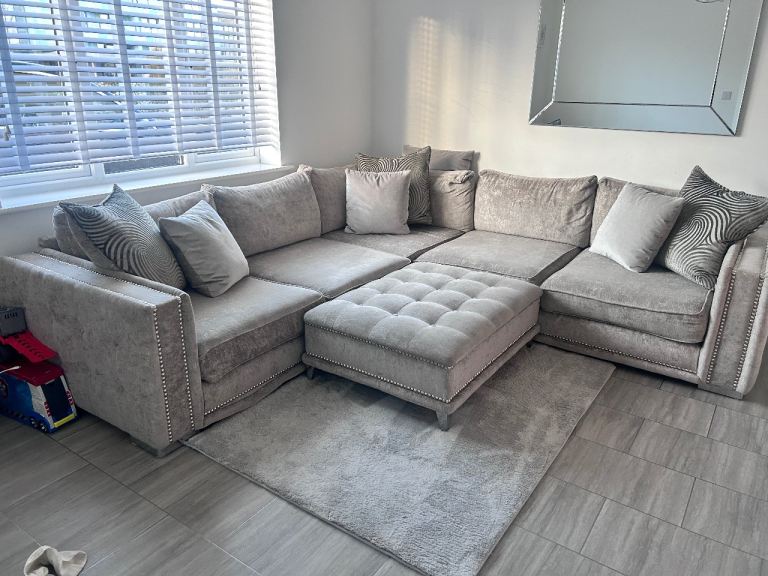 Grey sofology corner sofa and puffer