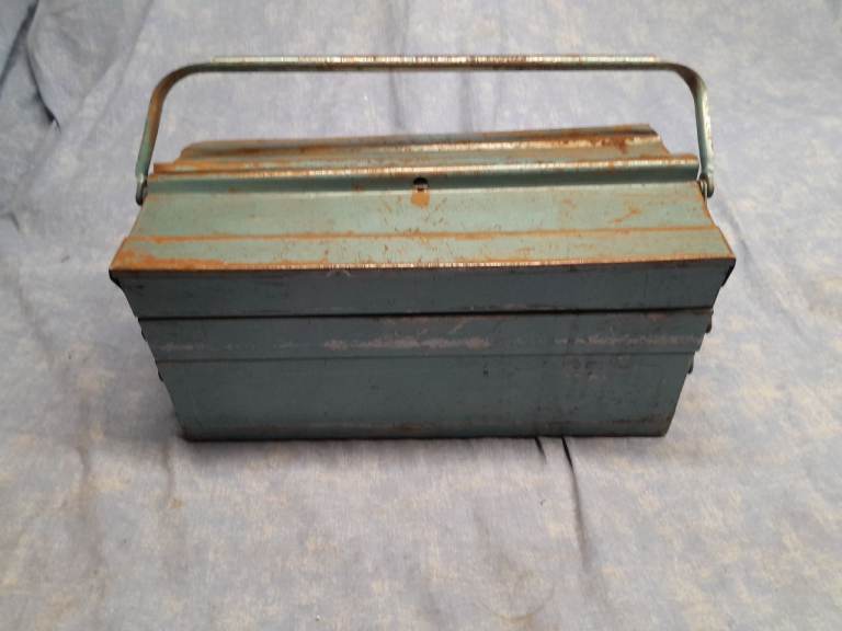Vintage blue folding tool box