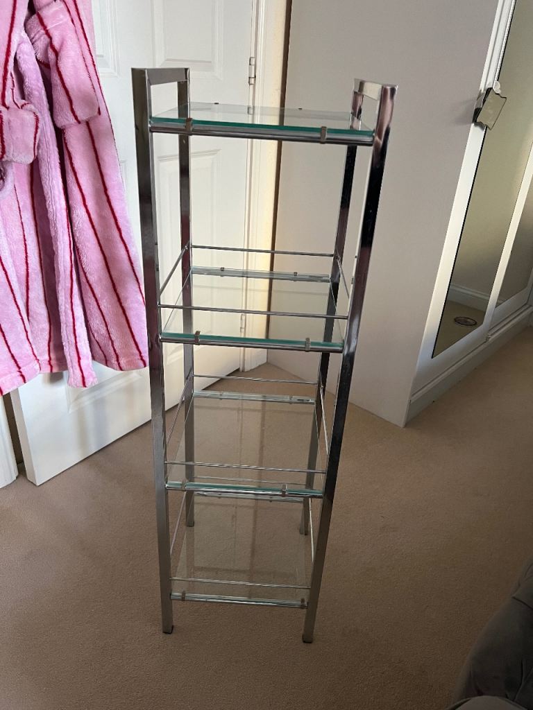 Chrome and Glass Storage Shelf Unit