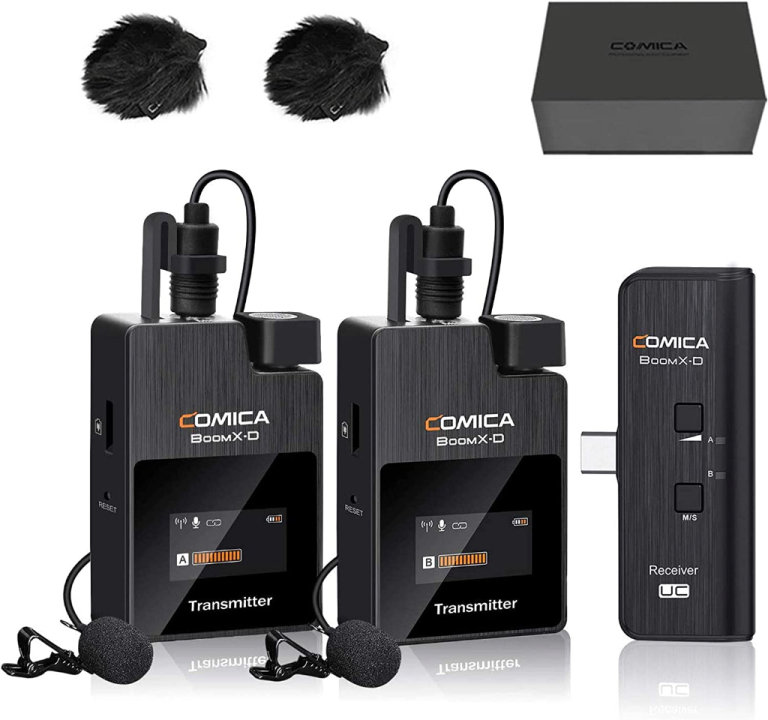 Comica Wireless Dual Lavalier Microphone, BoomX-D2 2.4G Compact Wireless Microphone System 