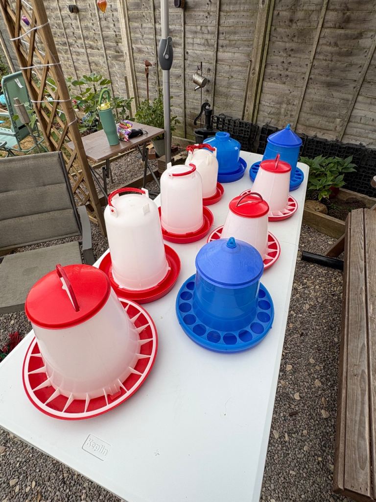 Chicken feeders. 